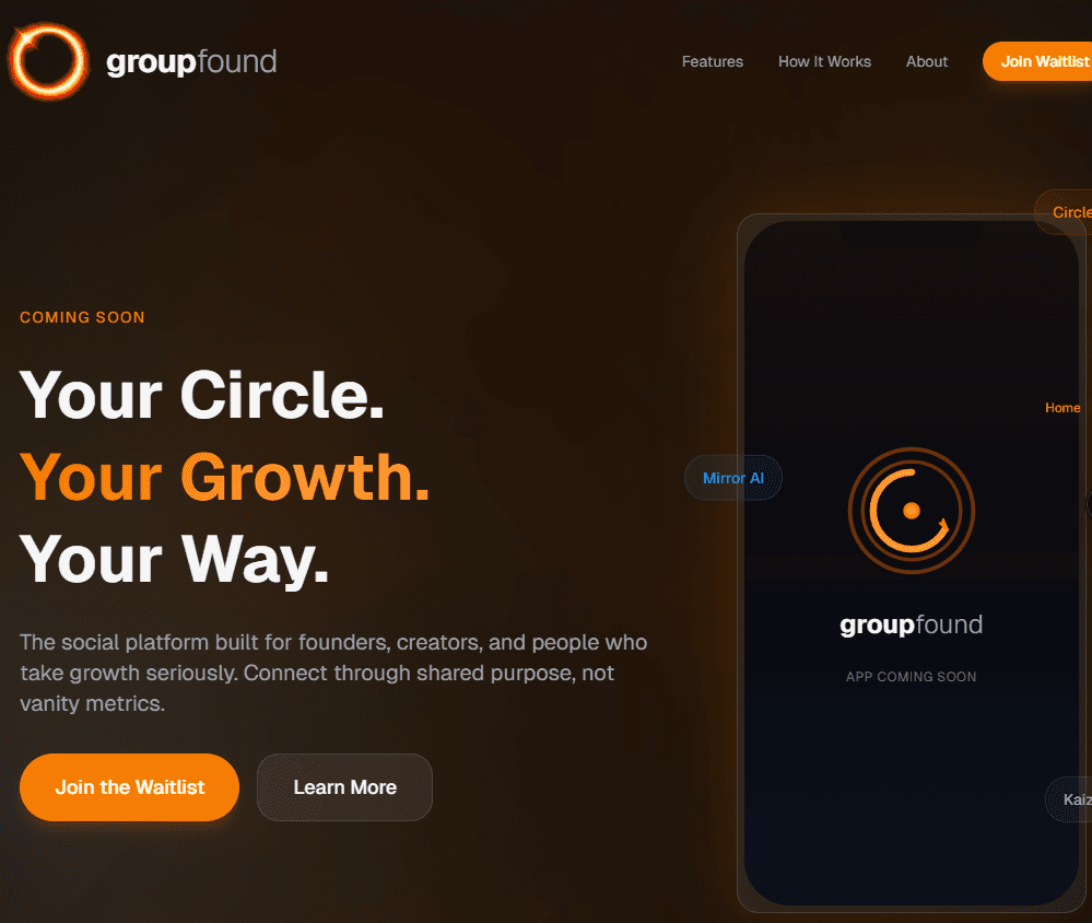 GroupFound website: social networking platform for entrepreneurs